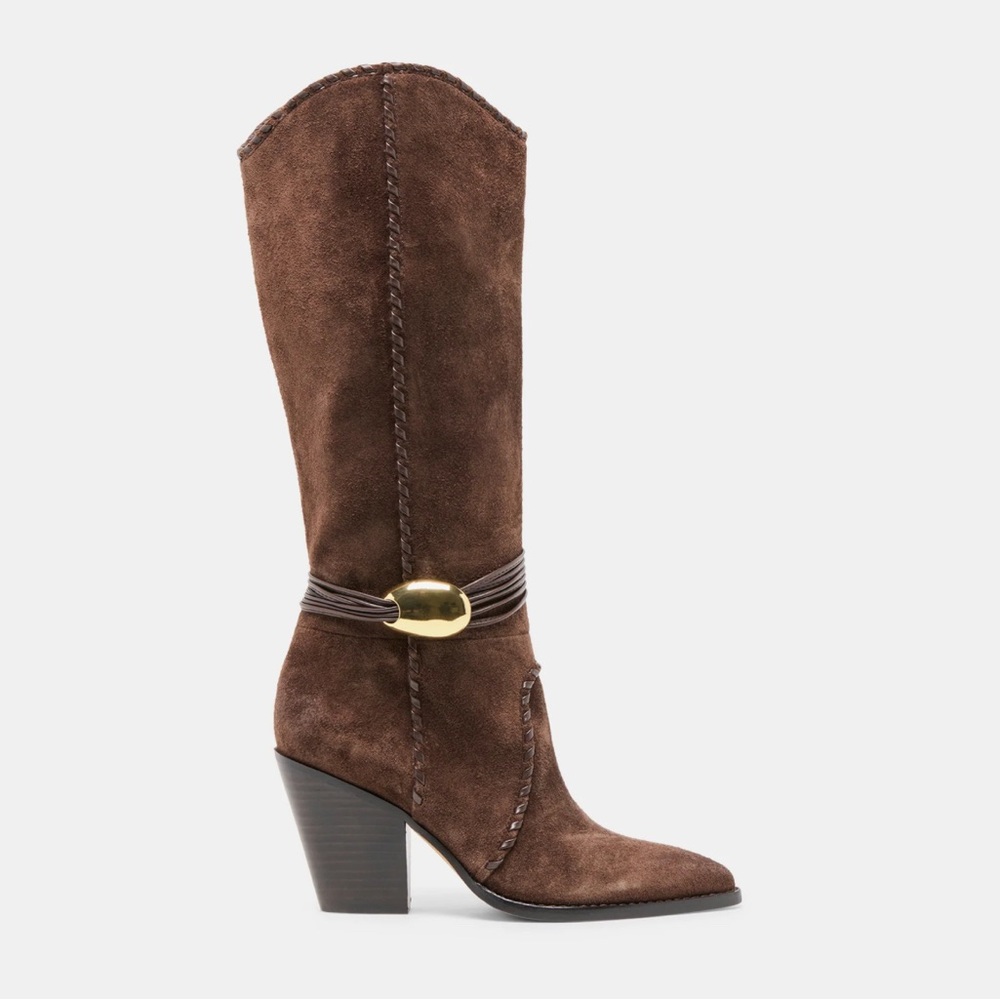 Dolce Vita Jody Boots Dk Brown Suede Heeled Boots 7.5 festival - Picture 2 of 10